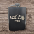 Personalized Black Matte Flask – Mountain Design