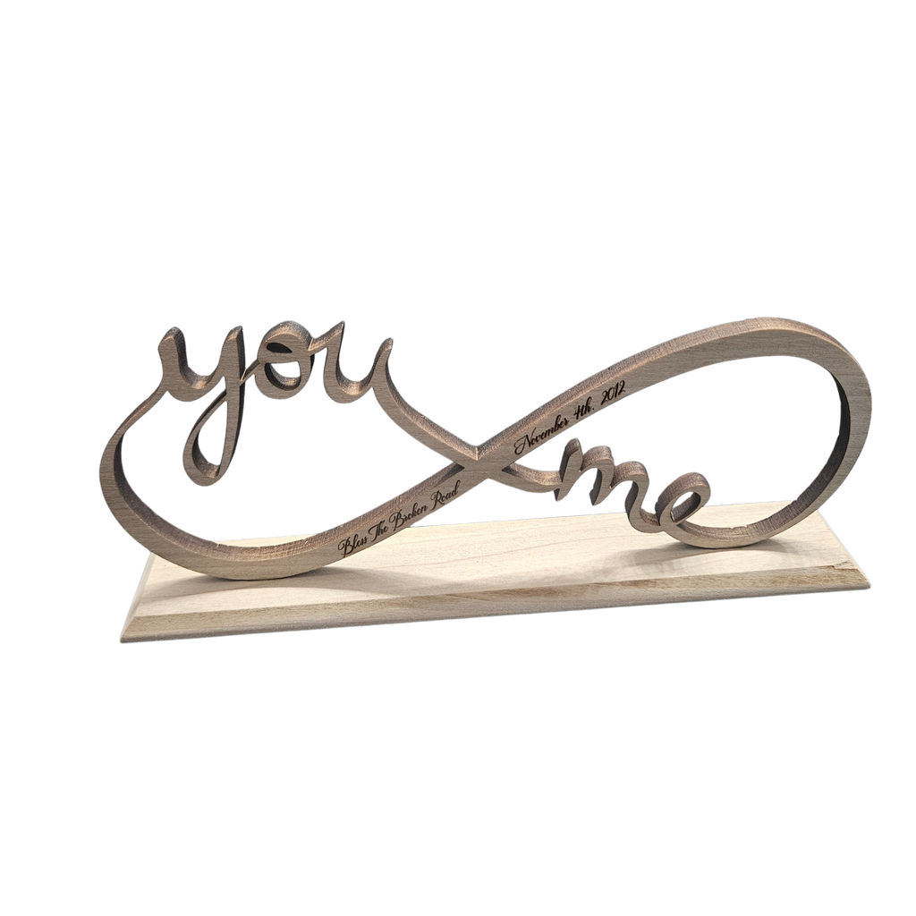 Personalized “You & Me” Infinity Wood Sign — Custom Names & Date — Freestanding Tabletop Gift