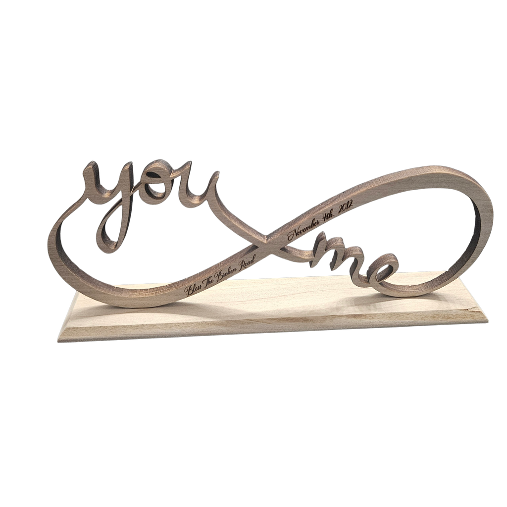 Personalized “You & Me” Infinity Wood Sign — Custom Names & Date — Freestanding Tabletop Gift