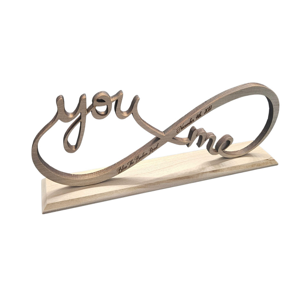 Personalized “You & Me” Infinity Wood Sign — Custom Names & Date — Freestanding Tabletop Gift