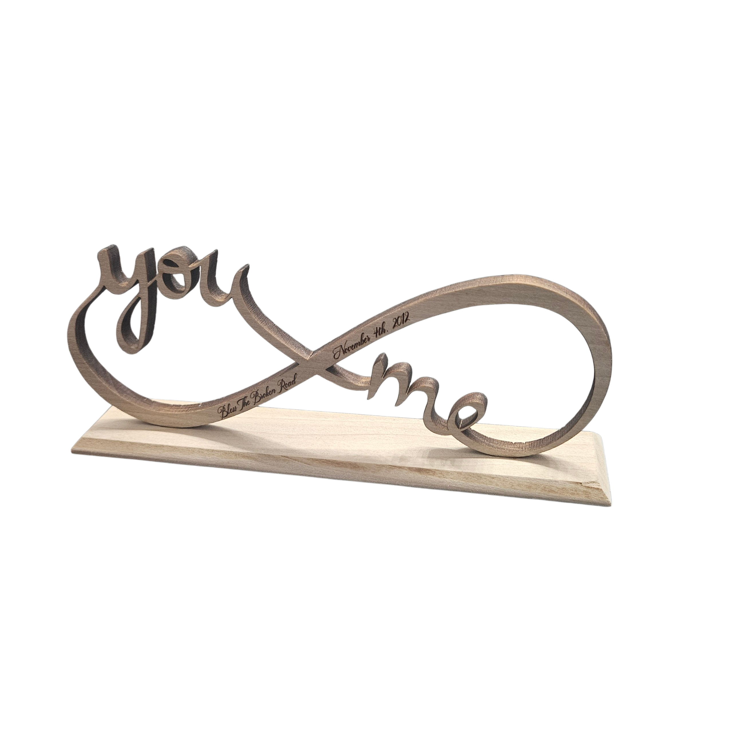 Personalized “You & Me” Infinity Wood Sign — Custom Names & Date — Freestanding Tabletop Gift