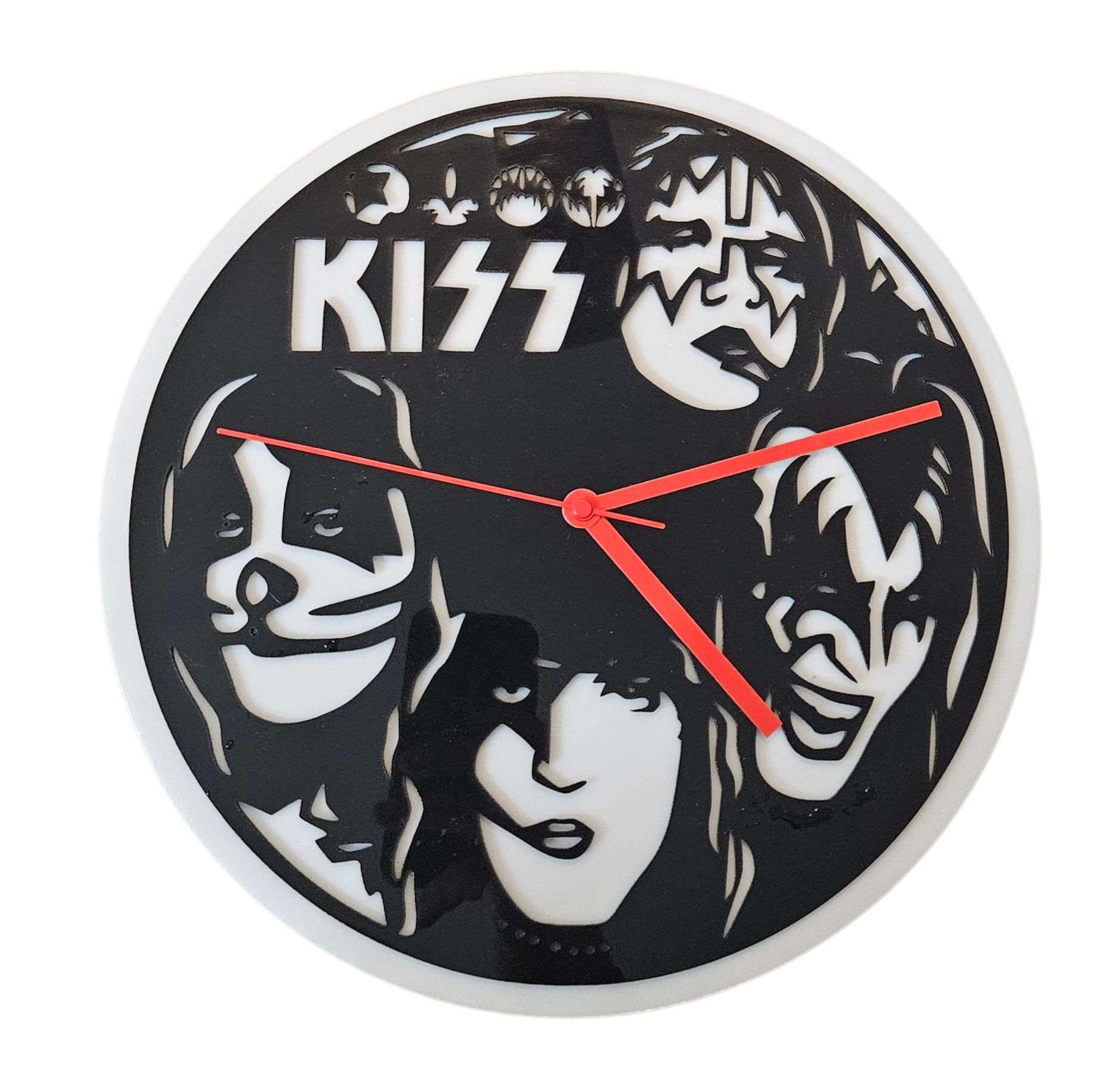 Black & White Acrylic Kiss Clock with Red Hands