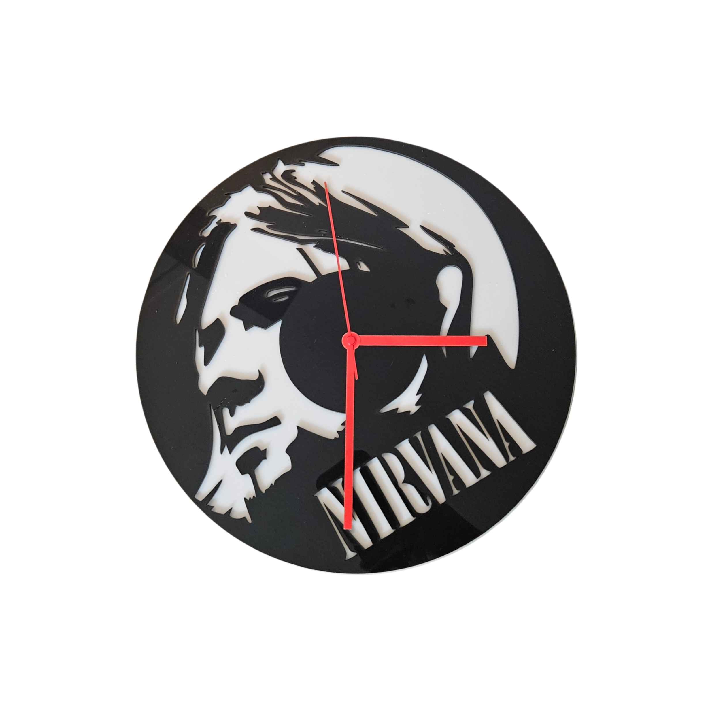 Black & White Acrylic Nirvana Clock with Red Hands — 11.5" Diameter